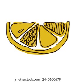 Rodaja de limón fresca. Limón dibujado a mano. Fruta tropical. Boceto. Doodle. Perfecto para el diseño de verano. Ilustración estilizada de arte lineal. Aislado sobre fondo blanco. Fruta sana. Ilustración de tinta de garabato.