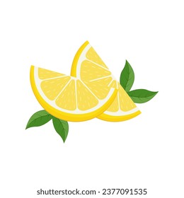 Icono de loncha de limón fresco con hojas. Ilustración del vector