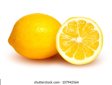 Fresh lemon and lemon slice. Vector illustration.