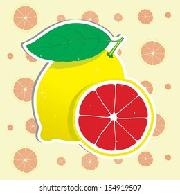 Fresh lemon and lemon slice. Vector illustration. 