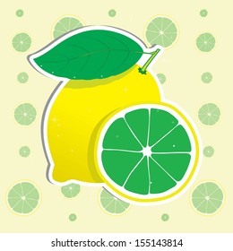 Fresh lemon and lemon slice. Vector illustration. 
