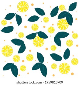 Fresh lemon slices background. Vector illustration. Summer design concept for textile, print, paper or party with juicy lemon slices. Lemonade elements. Hand drawn citrons.