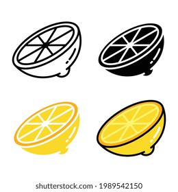 Fresh lemon slices. sliced lemon fruit. lemon cut for tropical juice. lime fruit. lemonade slice. Half of lemon icon. vector illustration. design on white background. EPS10