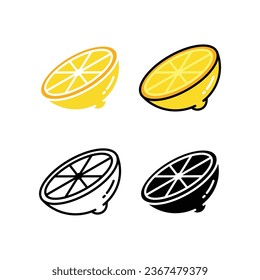 Fresh lemon slices. sliced lemon fruit. lemon cut for tropical juice. lime fruit. lemonade slice. Half of lemon icon. vector illustration. design on white background. EPS10
