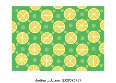 Fresh lemon slices vector design seamless tile on green backdrop