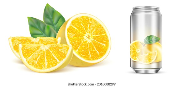 Fresh lemon splashing with ice cube and Packaging mock up in the middle isolated on solid color background. Realistic vector in 3D illustration.