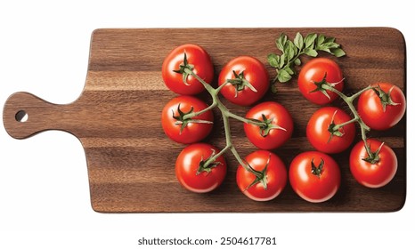 fresh lemon , tomato,chilli on wooden cutting board on white background.