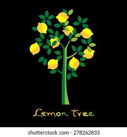 Fresh Lemon. Lemon Tree Isolated. Vector Illustration.