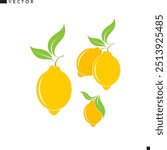 Fresh lemon vector. Citrus fruit icon. Isolated lemon with leaves on white background. Natural fruit sign. Vintage style illustration