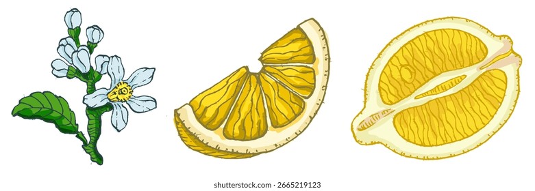 Fresh lemon vector illustrations. Citrus yellow juice natural foods healthy natural products vector pictures. Fruit food citrus healthy, fresh juice lemon illustration.