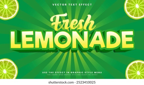 Fresh Lemonade 3d editable text effect Template suitable for fresh fruit theme