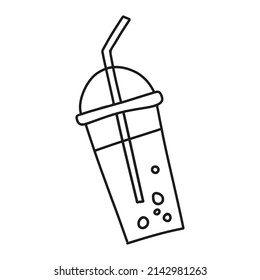 Fresh lemonade in doodle style. Vector hand drawn black line design element. Summer sweet illustration.