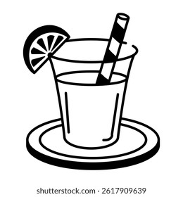 Fresh lemonade glass icon in hand drawn style 
