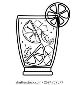 Fresh lemonade glass outline line art