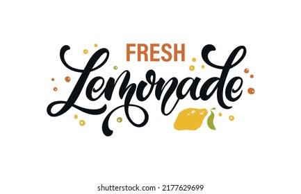 Fresh Lemonade handwritten text isolated on white background. Elegant modern brush calligraphy. Hand lettering for poster, postcard, label, sticker, logo, sign. Vector illustration. Summer fresh drink