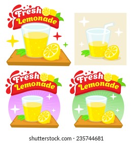 Fresh Lemonade Lemon Juice Comic Cartoon Flat Vector Illustration Logo Template Isolated on white