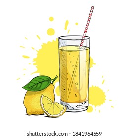 Fresh lemonade with a lemon wedge and a straw