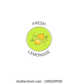 Fresh lemonade logo with round frame badge in unique line cartoon flat style