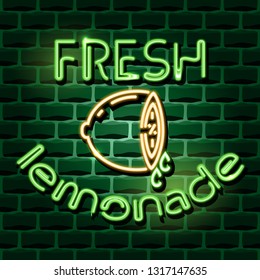 fresh lemonade neon advertising sign. Vector