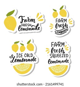 Fresh lemonade quote. Hand lettering farm summer hand made lemonade stickers set. 