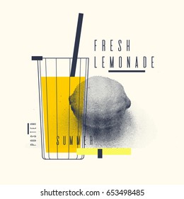 Fresh lemonade stylish poster, trendy graphics. Vector illustration