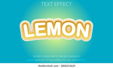 Fresh lemon-inspired text effect with realistic citrus texture, perfect for food packaging, summer designs, and beverage branding. Fully editable vector in EPS 10 format