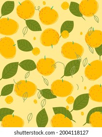 Limón fresco, naranja sobre ilustración vectorial de fondo amarillo.