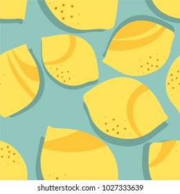 Fresh lemons background. Hand drawn overlapping backdrop. Colorful wallpaper vector. Seamless pattern with fresh fruits collection. Decorative illustration, good for printing