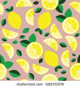 Fresh lemons background. Hand drawn overlapping backdrop. Colorful wallpaper vector. Seamless pattern with citrus fruits collection.