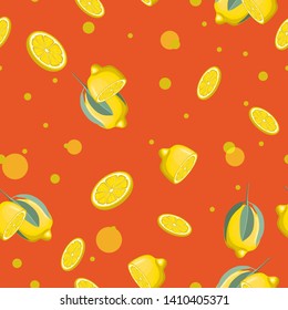 Fresh lemons background, hand drawn icons. Wallpaper vector. Colorful seamless pattern with a collection of fresh fruits. Decorative illustration, good for print.
