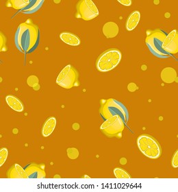 Fresh lemons background, hand drawn icons. Wallpaper vector. Colorful seamless pattern with a collection of fresh fruits. Decorative illustration, good for print.