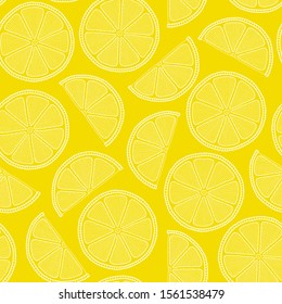 Fresh lemons background, hand drawn, on a yellow background . Doodle wallpaper. Colorful seamless pattern with fresh fruits collection. Decorative illustration, good for printing 