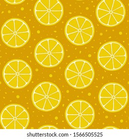 Fresh lemons background, hand drawn, on a yellow background . Doodle wallpaper. Colorful seamless pattern with fresh fruits collection. Decorative illustration, good for printing 