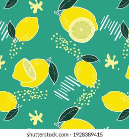 Fondo de limones frescos, iconos dibujados a mano. Vector de papel tapiz Doodle. Patrón colorido con colección de frutas frescas. Ilustración decorativa, buena para imprimir