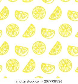 Fresh lemons background, hand drawn icons. Colorful wallpaper vector. Seamless pattern with fresh fruits collection. Decorative illustration, good for printing. Symbol of summer. Doodle style.