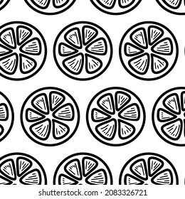 Fresh lemons background, hand drawn icons. Colorful wallpaper vector. Seamless pattern with fresh fruits collection. Decorative illustration, good for printing. Symbol of summer. Doodle style.