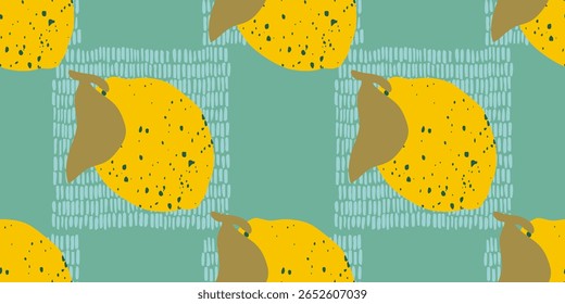Fondo de limones frescos. Fondo superpuesto dibujado a mano. Colorido Vector de Fondo de pantalla. Patrón sin fisuras con colección de cítricos. Ilustración decorativa, buena para imprimir
