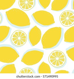 Fresh lemons background, hand drawn icons. Doodle wallpaper vector. Colorful seamless pattern with fresh fruits collection. Decorative illustration, good for printing