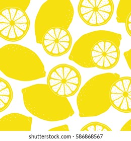 Fresh lemons background, hand drawn icons. Doodle wallpaper vector. Colorful seamless pattern with fresh fruits collection. Decorative illustration, good for printing