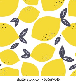 Fresh lemons background. Hand drawn overlapping backdrop. Colorful wallpaper vector. Seamless pattern with fresh fruits collection. Decorative illustration, good for printing