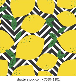 Fresh lemons background. Hand drawn overlapping backdrop. Colorful wallpaper vector. Seamless pattern with citrus fruits collection. Decorative colored illustration, good for printing