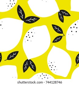 Fresh lemons background. Hand drawn overlapping backdrop. Colorful wallpaper vector. Seamless pattern with citrus fruits collection. Decorative illustration, good for printing