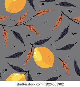 Fresh lemons background.Colorful wallpaper vector. Seamless pattern with citrus fruits for your creative ideas.