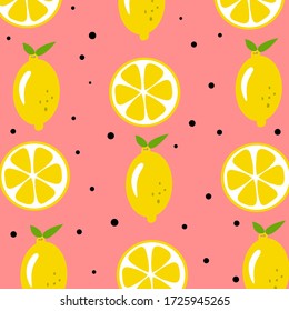 	
Fresh lemons colorful pattern illustration, summer fruit vector