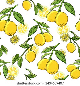 Fresh lemons hand drawn background. Doodle wallpaper idea.