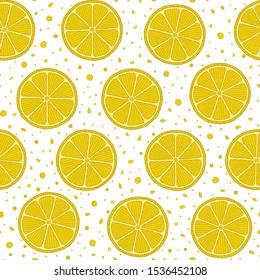 Fresh lemons  hand drawn on a white background . Doodle wallpaper. Colorful seamless pattern with fresh fruits collection. Decorative illustration, good for printing