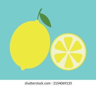 Fresh lemons. isolated on blue. flat style. source of vitamin c. vector illustration collection