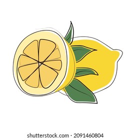 Frische Zitronen einzeln auf gelbem Hintergrund. Vegetarisches Konzept. Vektorgrafik. Flacher Stil. Vektorgrußkarte für Ihr Design