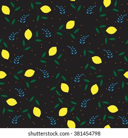 Fresh lemons with leaves. Background with fruit Seamless Pattern. Vector illustration.