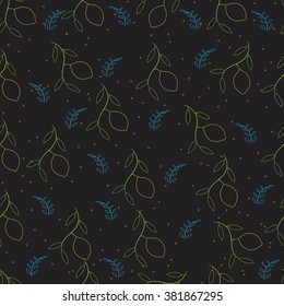 Fresh lemons with leaves. Background with fruit Seamless Pattern. Vector illustration